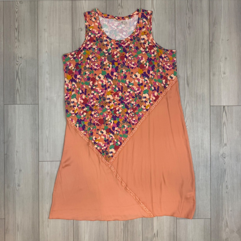 LOGO by Lori Goldstein Floral Mixed Media Lace Trim Dress 2XP A635909-